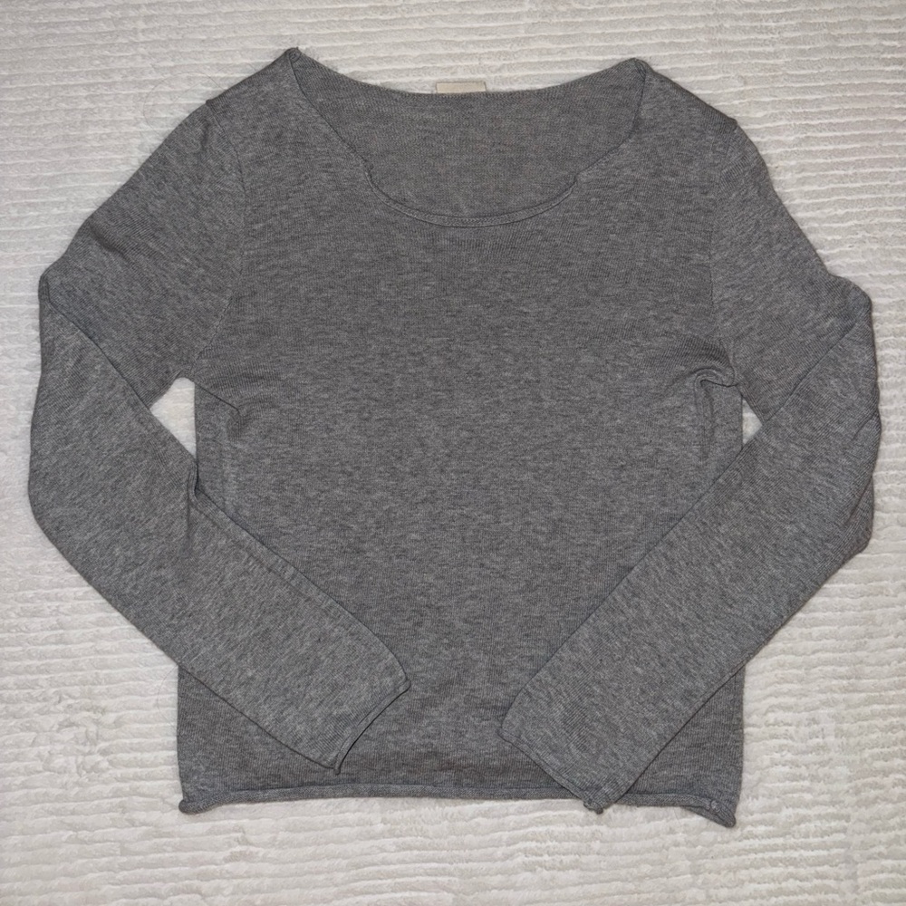 PacSun off-the-shoulder, grey long sleeve top; “one-size” (fits a small/xsmall)